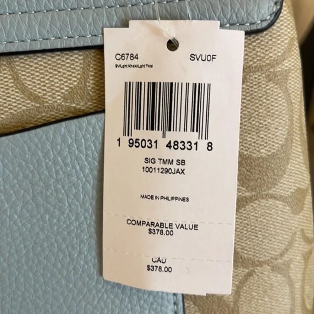 Coach Tammie Shoulder Bag In Signature Canvas Light Khaki / Light Teal - Picture 10 of 16